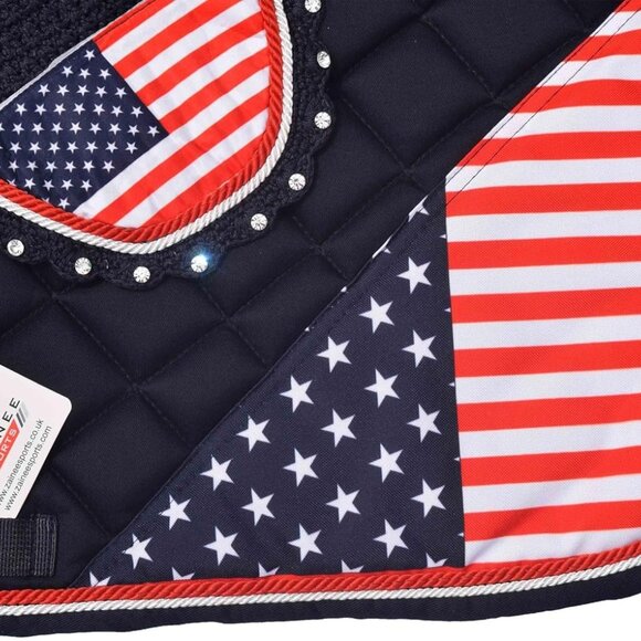 USA Flag All Purpose English Saddle Pad with Matching Fly Bonnet – Handmade Jump - Picture 6 of 8